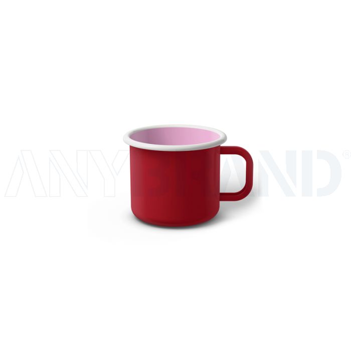 Emaille Tasse 5 cm dunkelrot, weißer Rand, Innenfarbe pink, (Espressotasse) bedrucken
