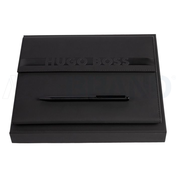 HUGO BOSS Set Cloud Matte Black (kugelschreiber & A5 schreibmappe) bedrucken