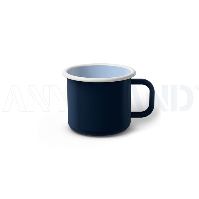Emaille Tasse 6 cm dunkelblau, weißer Rand, Innenfarbe hellblau, (Kaffeetasse) bedrucken