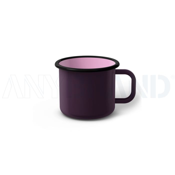 Emaille Tasse 6 cm dunkelviolett, schwarzer Rand, Innenfarbe pink, (Kaffeetasse) bedrucken