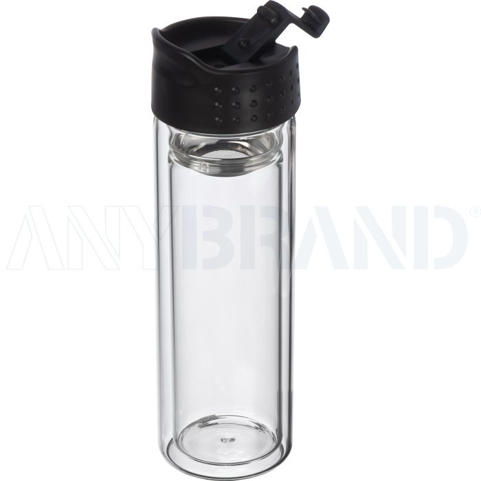 Borosilikat Glasflasche mit Teesieb, 400 ml bedrucken