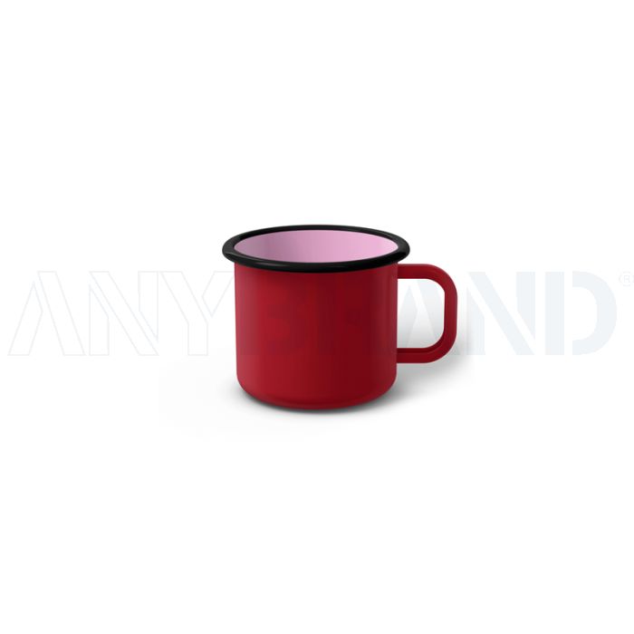 Emaille Tasse 5 cm dunkelrot, schwarzer Rand, Innenfarbe pink, (Espressotasse) bedrucken