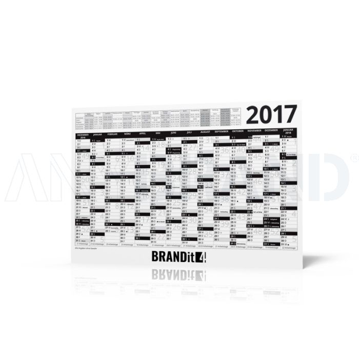 Wandkalender 2017 schwarz mit Feiertagen bedrucken