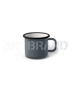Emaille Tasse 6 cm grau, schwarzer Rand, Innenfarbe weiß, (Kaffeetasse)