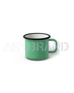 Emaille Tasse 6 cm helltürkis, schwarzer Rand, Innenfarbe weiß, (Kaffeetasse)