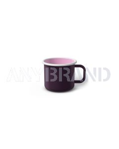 Emaille Tasse 5 cm dunkelviolett, weißer Rand, Innenfarbe pink, (Espressotasse)