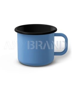 Emaille Tasse 9 cm blau, schwarzer Rand, Innenfarbe schwarz, (Jumbotasse)