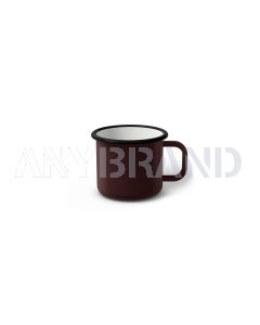 Emaille Tasse 5 cm dunkelbraun, schwarzer Rand, Innenfarbe weiß, (Espressotasse)