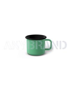 Emaille Tasse 5 cm helltürkis, schwarzer Rand, Innenfarbe schwarz, (Espressotasse)