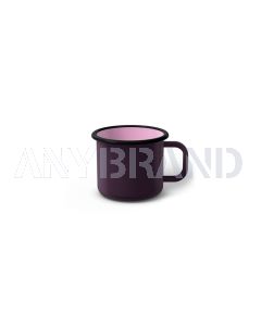 Emaille Tasse 5 cm dunkelviolett, schwarzer Rand, Innenfarbe pink, (Espressotasse)