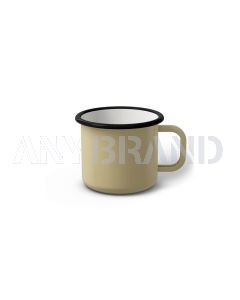 Emaille Tasse 6 cm beige, schwarzer Rand, Innenfarbe weiß, (Kaffeetasse)