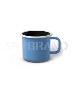 Emaille Tasse 7 cm blau, schwarzer Rand, Innenfarbe weiß, (Cappuccinotasse)