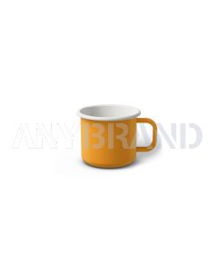 Emaille Tasse 5 cm dunkelgelb, weißer Rand, Innenfarbe weiß, (Espressotasse)