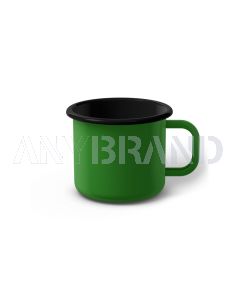 Emaille Tasse 7 cm hellgrün, schwarzer Rand, Innenfarbe schwarz, (Cappuccinotasse)
