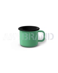 Emaille Tasse 6 cm helltürkis, schwarzer Rand, Innenfarbe schwarz, (Kaffeetasse)