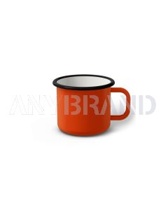 Emaille Tasse 6 cm orange, schwarzer Rand, Innenfarbe weiß, (Kaffeetasse)