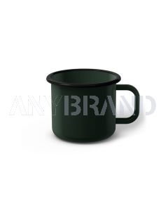 Emaille Tasse 7 cm dunkelgrün, schwarzer Rand, Innenfarbe dunkelgrün, (Cappuccinotasse)