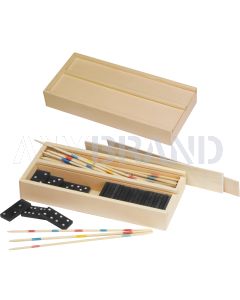 Holzbox mit Mikado und Domino
