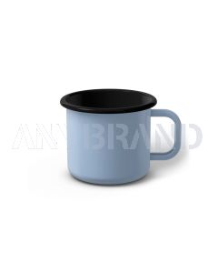 Emaille Tasse 7 cm hellblau, schwarzer Rand, Innenfarbe schwarz, (Cappuccinotasse)