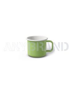 Emaille Tasse 5 cm limettengrün, weißer Rand, Innenfarbe weiß, (Espressotasse)
