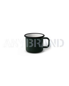 Emaille Tasse 5 cm dunkelgrün, schwarzer Rand, Innenfarbe weiß, (Espressotasse)
