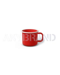 Emaille Tasse 5 cm rot, weißer Rand, Innenfarbe rot, (Espressotasse)
