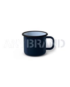 Emaille Tasse 6 cm dunkelblau, schwarzer Rand, Innenfarbe hellblau, (Kaffeetasse)