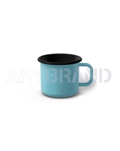 Emaille Tasse 6 cm türkis, schwarzer Rand, Innenfarbe schwarz, (Kaffeetasse)