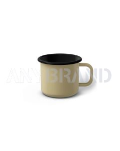 Emaille Tasse 6 cm beige, schwarzer Rand, Innenfarbe schwarz, (Kaffeetasse)
