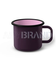 Emaille Tasse 9 cm dunkelviolett, schwarzer Rand, Innenfarbe pink, (Jumbotasse)