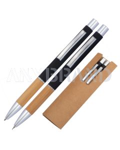Schreibset Kugelschreiber und Bleistit mit Griffzone aus Bambus