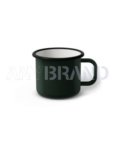 Emaille Tasse 7 cm dunkelgrün, schwarzer Rand, Innenfarbe weiß, (Cappuccinotasse)