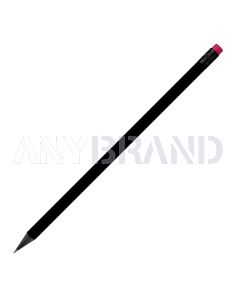 Designbleistift rund schwarz durchgefärbt, schwarz matt mit Radierer, FSC neon_pink