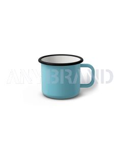 Emaille Tasse 6 cm türkis, schwarzer Rand, Innenfarbe weiß, (Kaffeetasse)