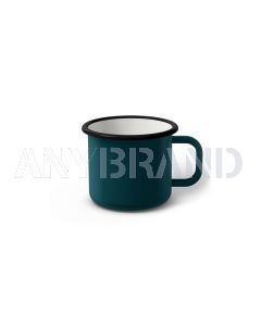 Emaille Tasse 6 cm dunkeltürkis, schwarzer Rand, Innenfarbe weiß, (Kaffeetasse)