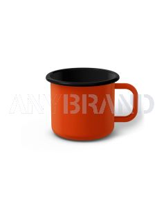 Emaille Tasse 7 cm orange, schwarzer Rand, Innenfarbe schwarz, (Cappuccinotasse)