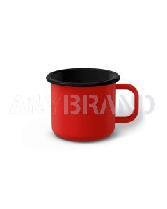 Emaille Tasse 7 cm rot, schwarzer Rand, Innenfarbe schwarz, (Cappuccinotasse)