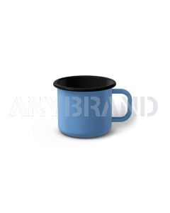 Emaille Tasse 6 cm blau, schwarzer Rand, Innenfarbe schwarz, (Kaffeetasse)