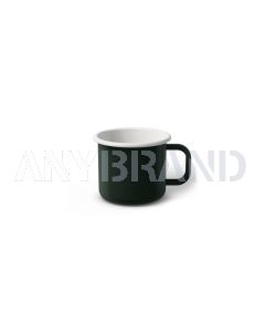 Emaille Tasse 5 cm dunkelgrün, weißer Rand, Innenfarbe weiß, (Espressotasse)