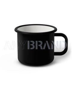 Emaille Tasse 9 cm schwarz, schwarzer Rand, Innenfarbe weiß, (Jumbotasse)