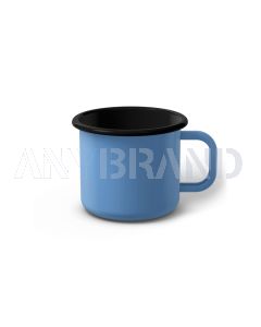 Emaille Tasse 7 cm blau, schwarzer Rand, Innenfarbe schwarz, (Cappuccinotasse)