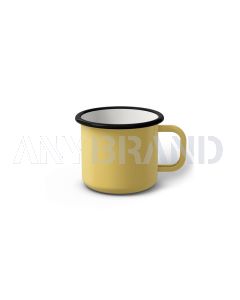 Emaille Tasse 6 cm hellgelb, schwarzer Rand, Innenfarbe weiß, (Kaffeetasse)