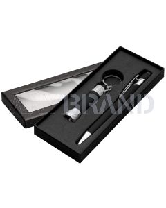 Alpha Kugelschreiber mit Davis LED-Taschenlampe Geschenkset und Fensterbox black
