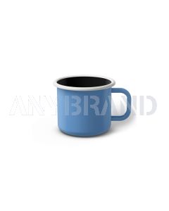 Emaille Tasse 6 cm blau, schwarzer Rand, Innenfarbe weiß, (Kaffeetasse)