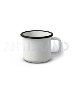 Emaille Tasse Standard 7 cm, weiß mit schwarzem Rand, (Cappuccinotasse)