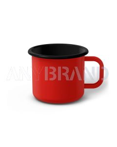 Emaille Tasse 8 cm rot, schwarzer Rand, Innenfarbe schwarz, (Klassiker)
