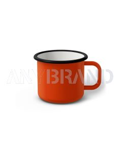 Emaille Tasse 7 cm orange, schwarzer Rand, Innenfarbe weiß, (Cappuccinotasse)