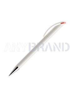 Prodir DS3 TPC Twist Kugelschreiber weiß poliert mit Metallspitze und farbigem Ring