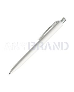 Prodir DS8 PMM Push Kugelschreiber weiß matt mit transparentem Drücker und Clip