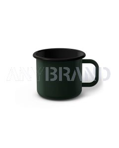 Emaille Tasse 7 cm dunkelgrün, schwarzer Rand, Innenfarbe schwarz, (Cappuccinotasse)
